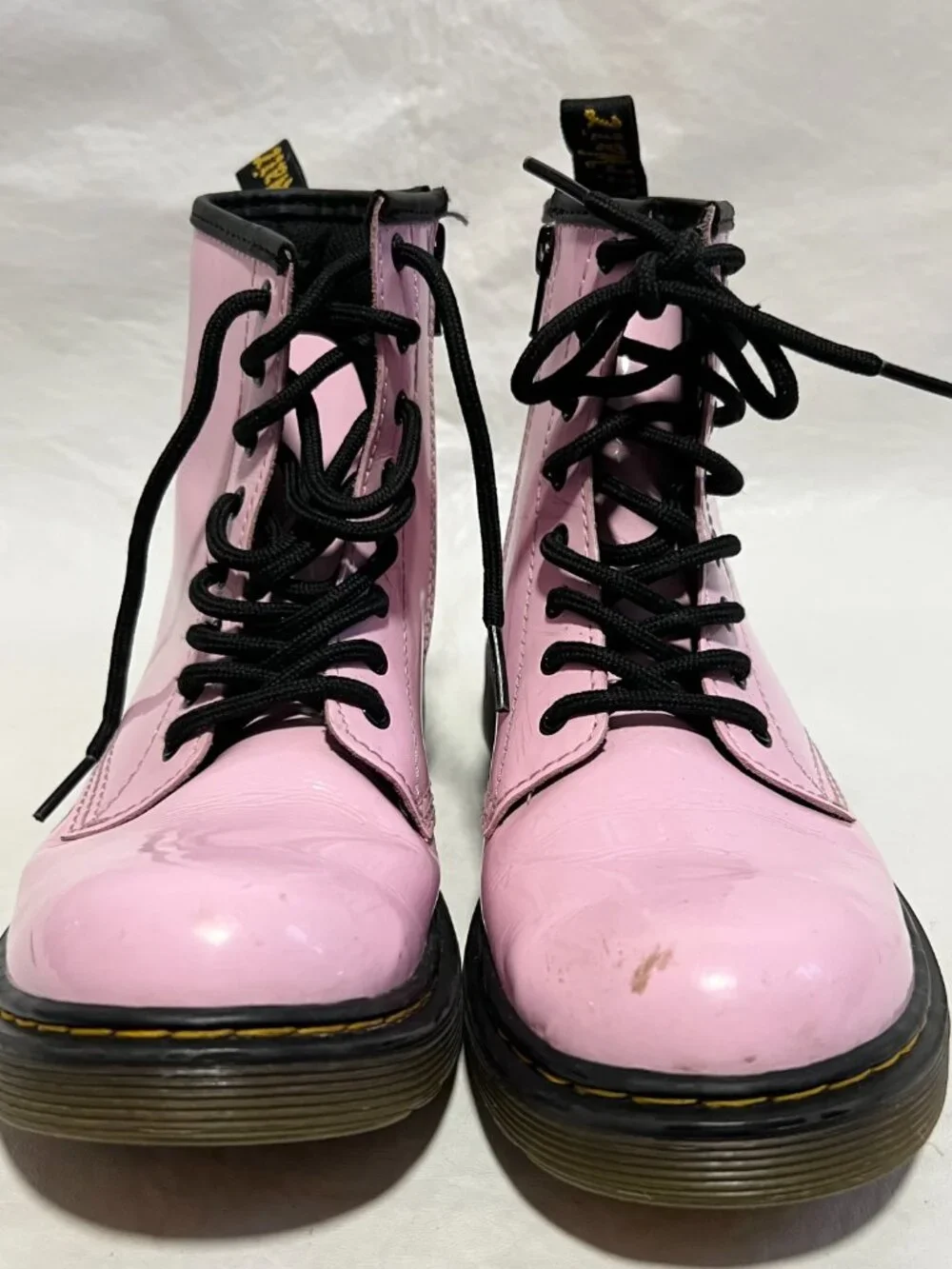 Dr Martens Boots 1460 J pastel pink patent leather youth size 5 combat zip up